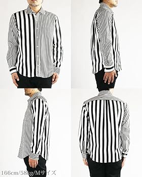 Amazon.co.jp: [クインテット] ストライプ 長袖シャツ メンズ 白黒